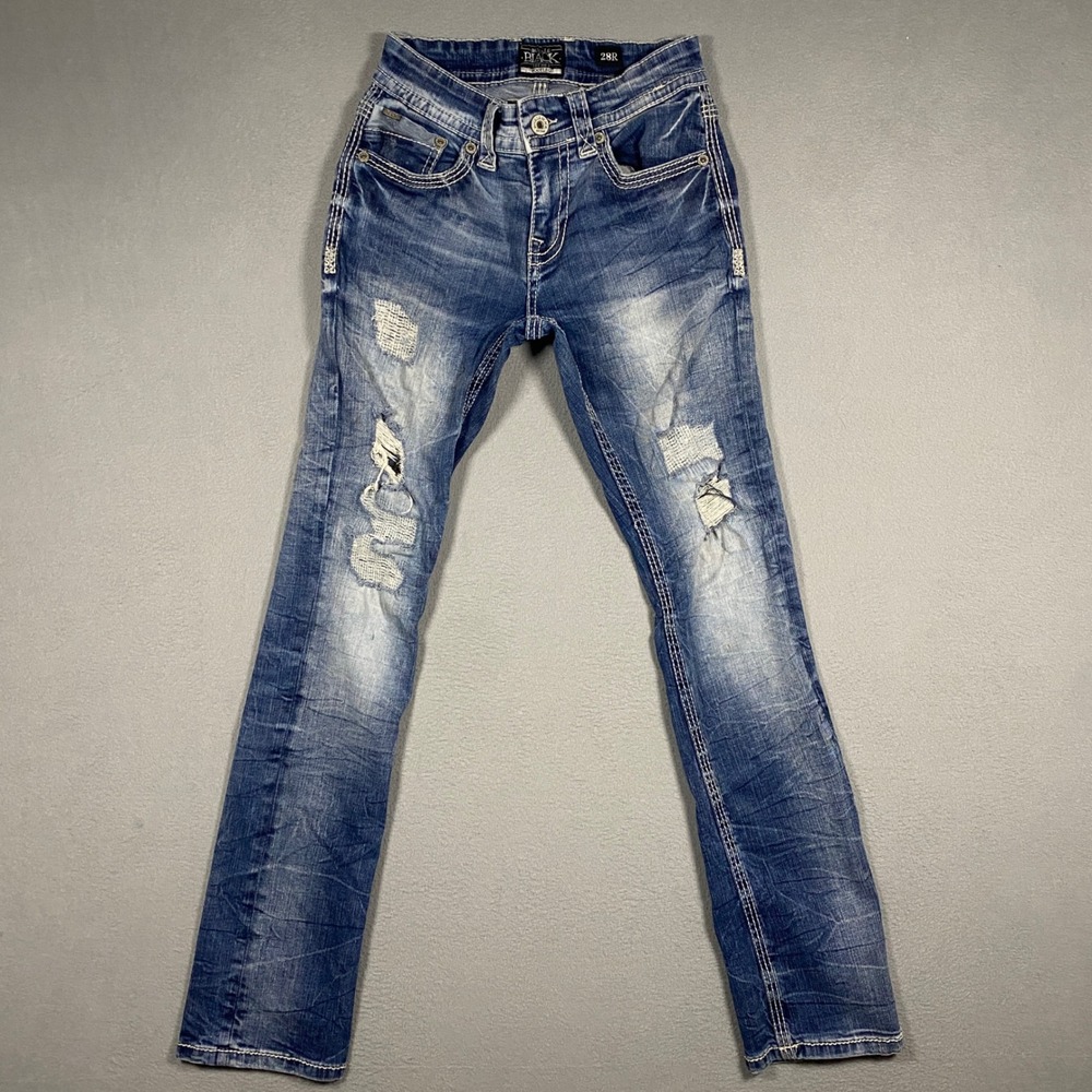 Buckle Black Fit No 3 Bootleg Jeans Mens 28R Blue Medium Wash Embroidered